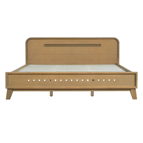 PINE SOLID WOOD KING SIZE BED, SOLID AND STABLE, NO BOX SPRING NEEDED, RUSTIC YELLOW COLOR、、eastwooduniform