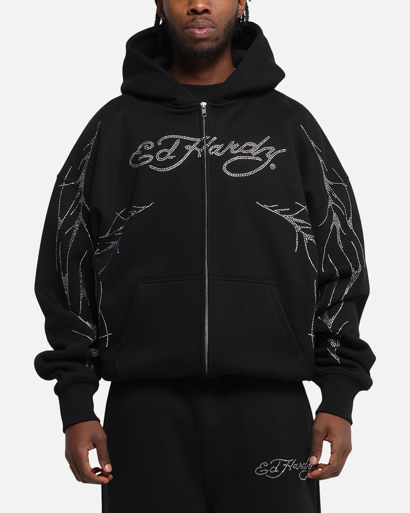 Ed Hardy Cyber Rhinestone Zip-Up Hoodie Black、mySite、zt4zffjzw