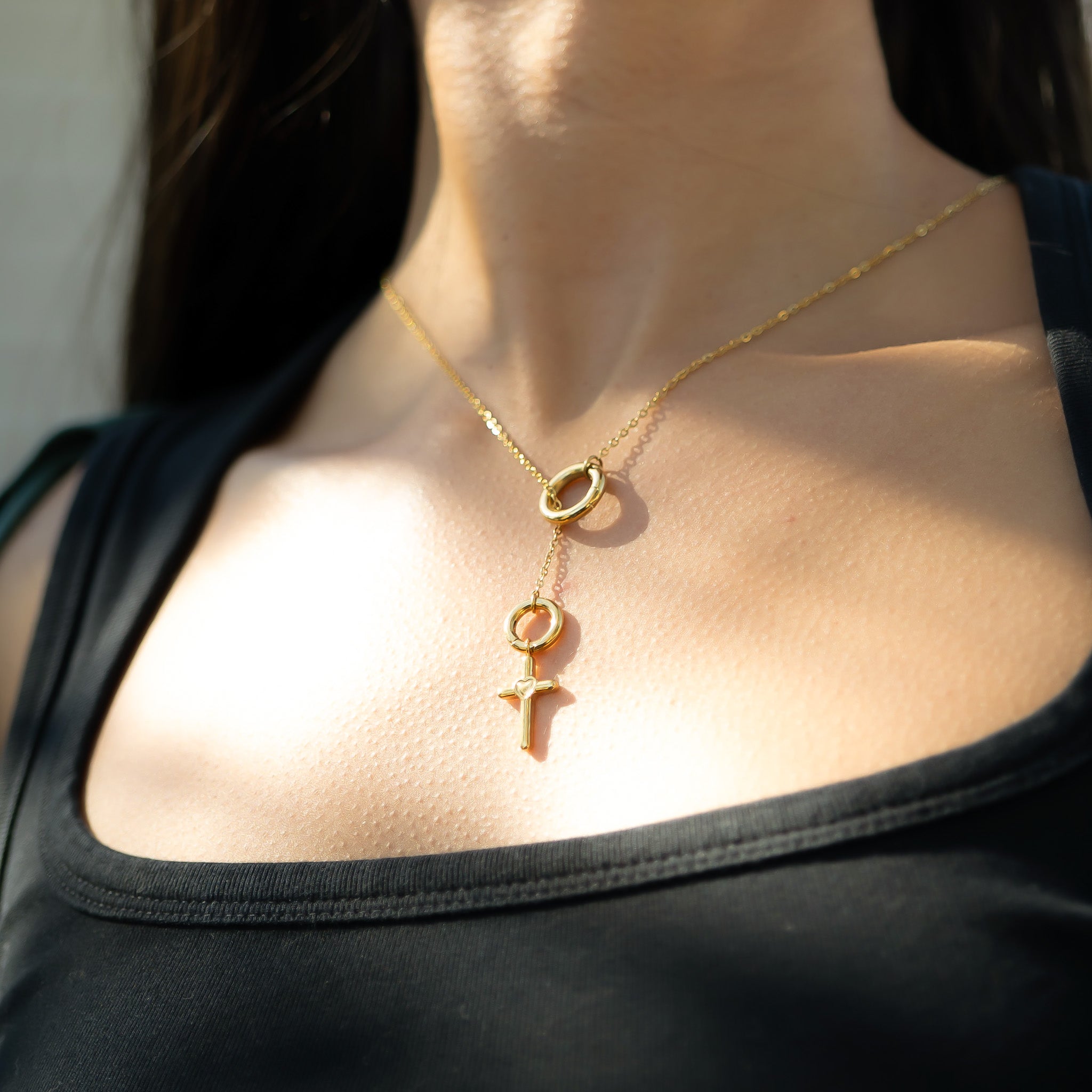 18K Gold PVD Stainless Steel Cross with Heart Charm / PDL0058、mySite、dreamappss