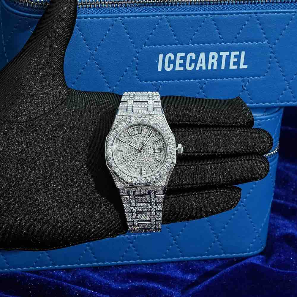 Bust Down Moissanite Watch | 44MM | 14K White Gold、mySite、hinf8tx79