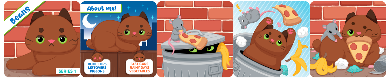 Comic of a white MewMews plush by Aurora: Beans the brown kitty plush loves to cause chaos!