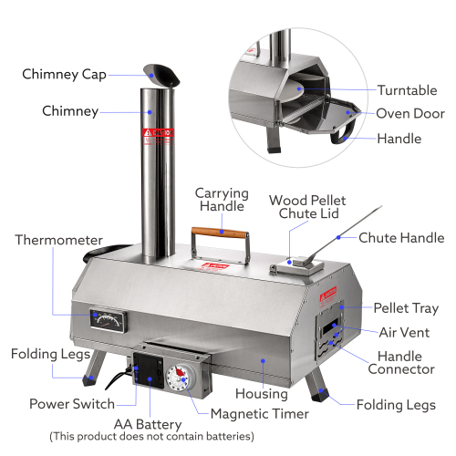 Stainless Steel Pizza Oven Outdoor 12" Automatic Rotatable Pizza Ovens,Portable Wood Fired Pizza Oven Pizza Maker with Timer, Built-in Thermometer,Pizza Cutter & Carry Bag、、eastwooduniform