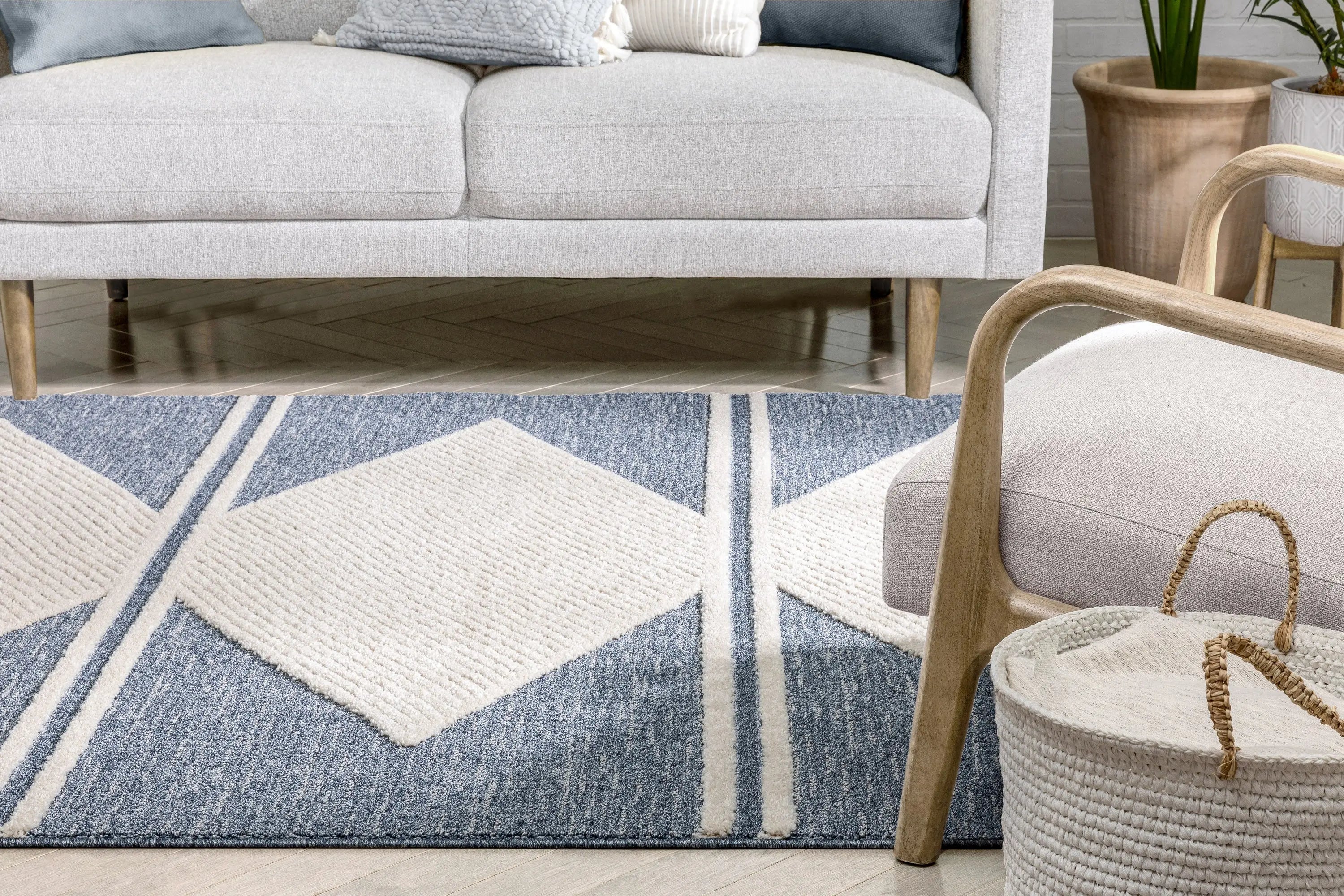 Evie Tribal Diamond Medallion Pattern Blue Looped Pile Rug、mySite、gigharbornorthrealestate