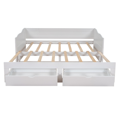 Wooden Daybed with Trundle Bed and Two Storage Drawers , Extendable Bed Daybed,Sofa Bed for Bedroom Living Room,White、、casual