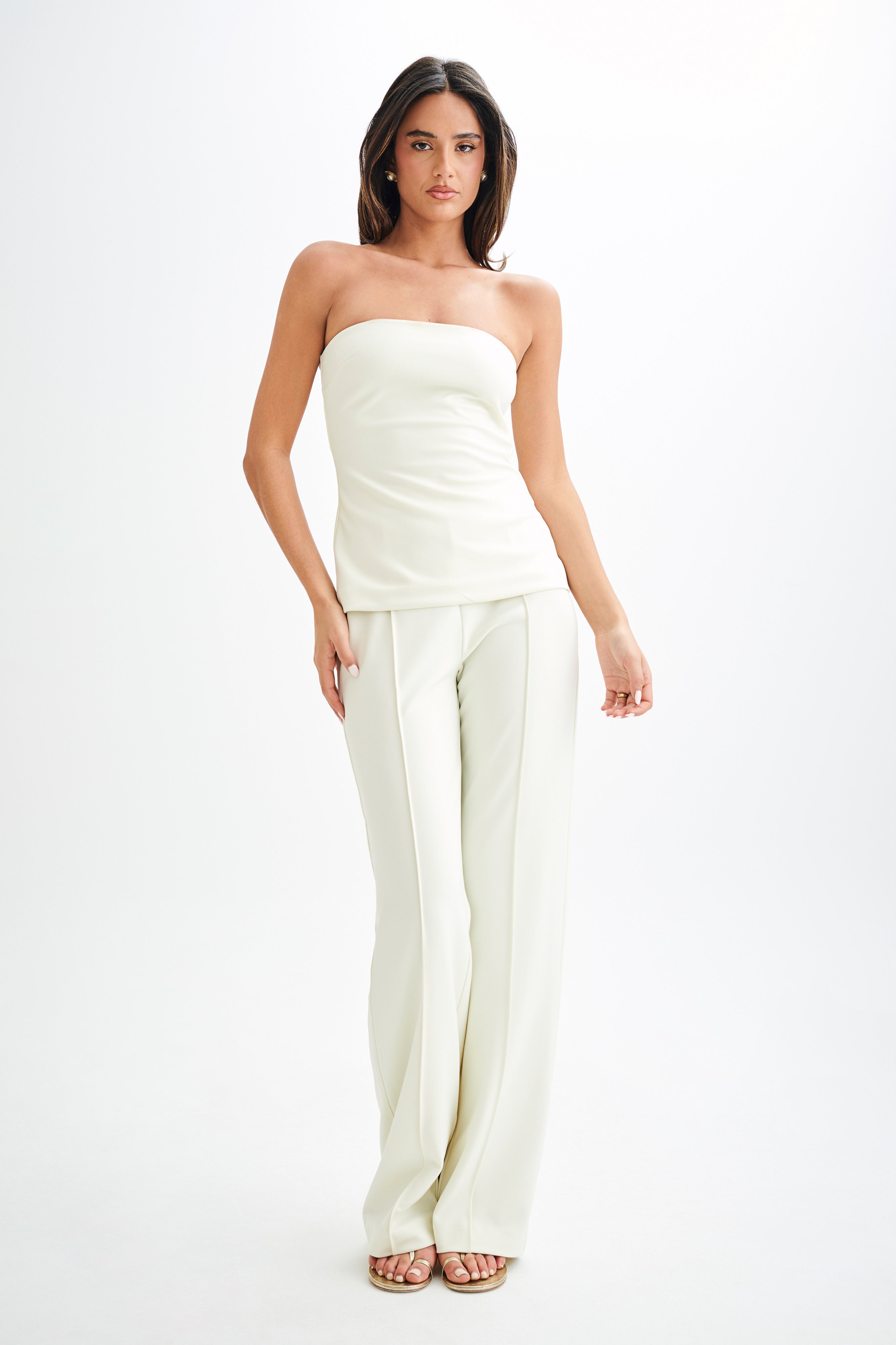 Antonia Pleated Wide Leg Pants - Ivory、mySite、solidvoid