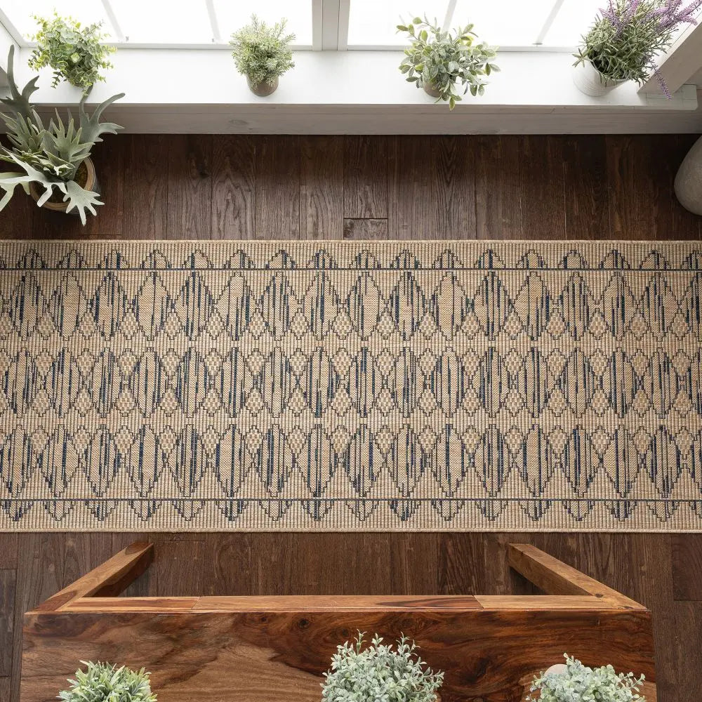 Vidar Trellis Diamond Pattern Indoor Outdoor Blue Beige Flatweave Rug、mySite、gigharbornorthrealestate