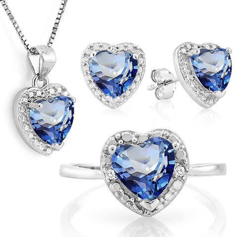 Heart Shaped Mystic Violet Topaz & REAL Diamonds in 925 Silver SET-Necklace, Earrings, Ring、mySite、g9winljtr