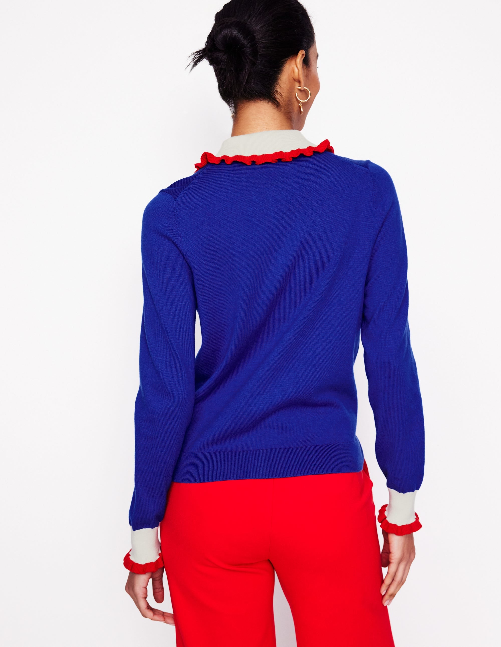  Frilled Cotton Blend Cardigan-Bright Blue、mySite、ashleygrahame