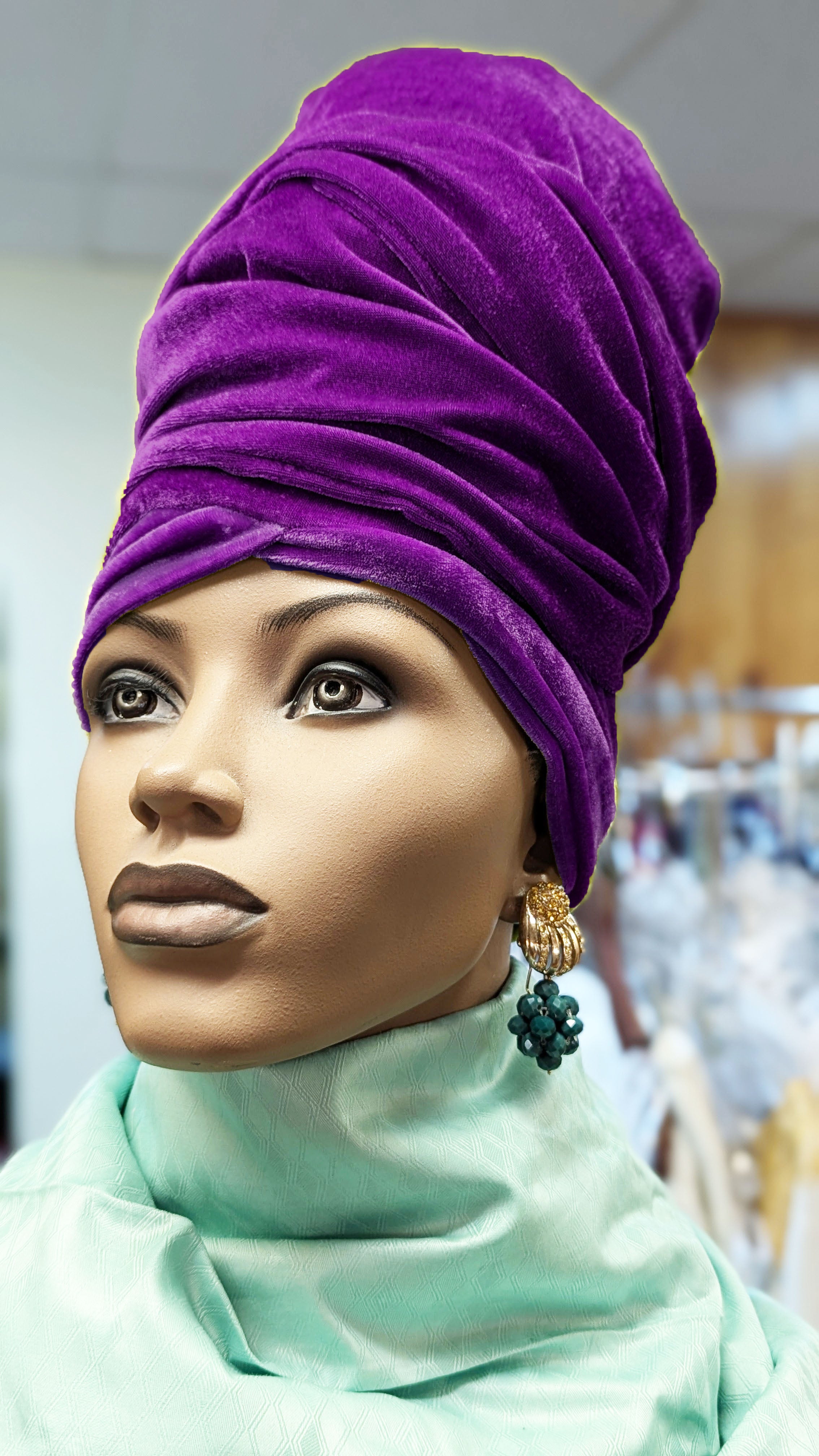 Dupsie's Niaja Purple Velour African Sock Hat Head Wrap DPVHHP39、mySite、solidvoid