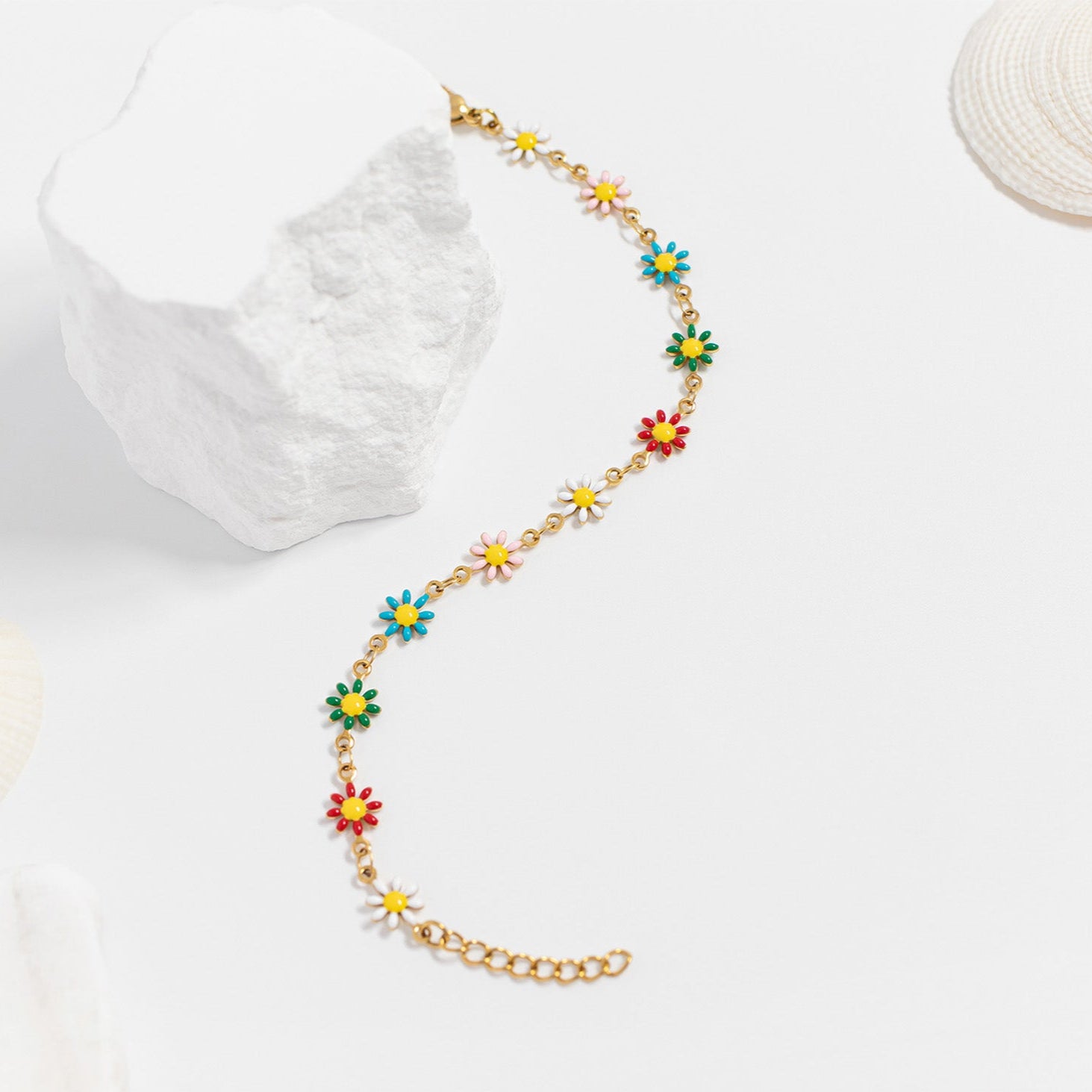 18K Gold PVD Multi Colored Floral Chain Bracelet / BRJ1063、mySite、dreamappss