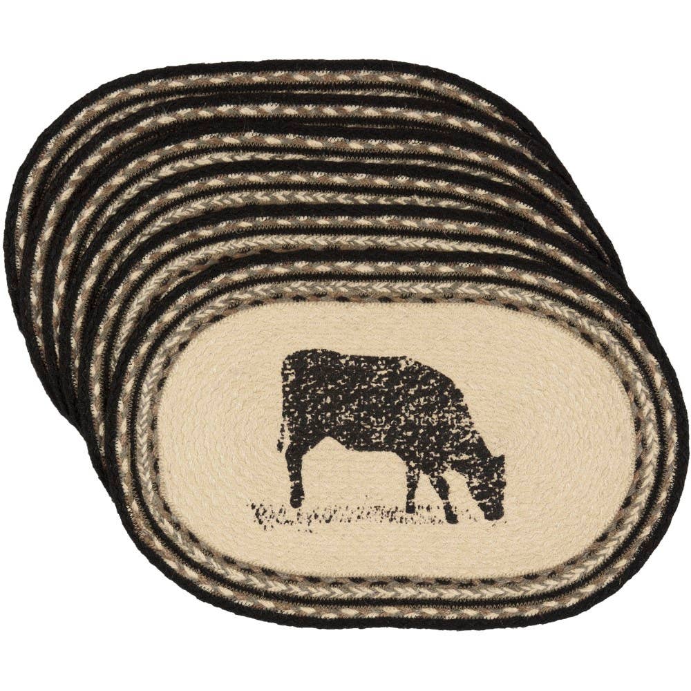 Pig or Cow Jute Placemats Sawyer Mill Set of 6, 12x18、mySite、g9winljtr