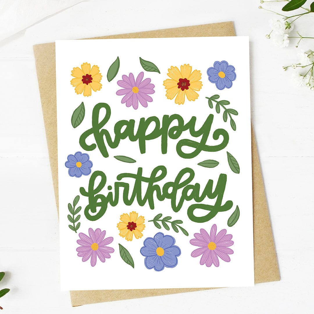  Happy birthday Spring Wildflower Cursive Text Card、mySite、elrpsem3k