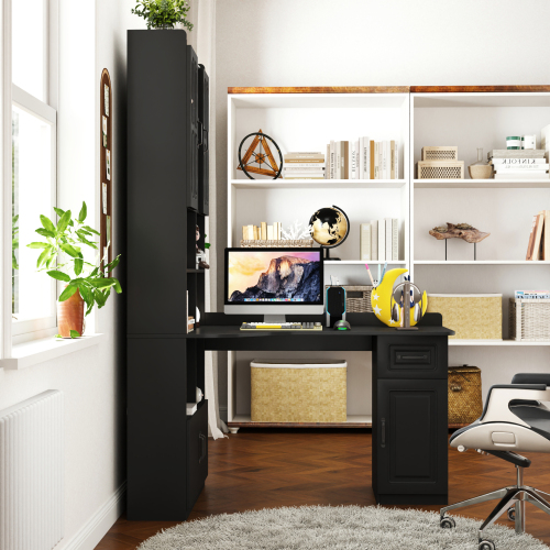 Home Office Computer Desk with Hutch, Antiqued Black finish、、casual