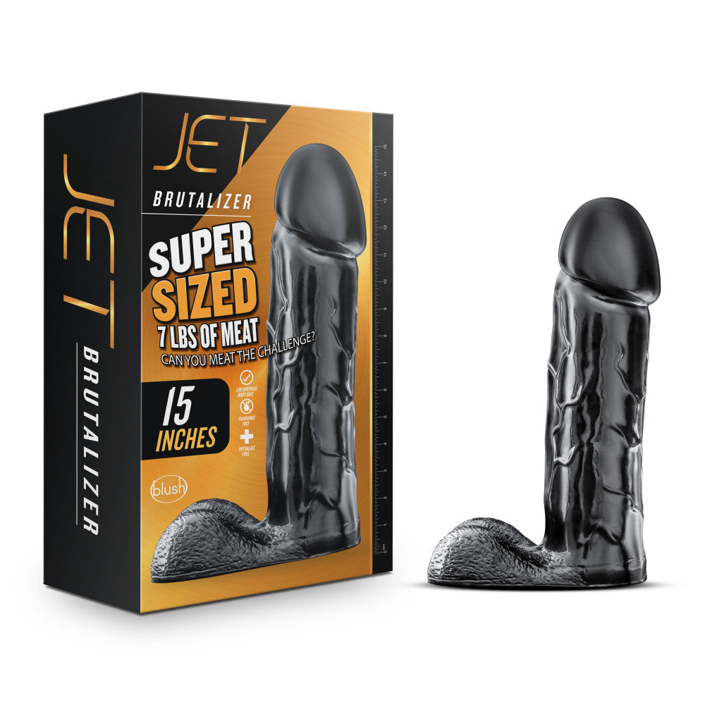 Jet By Blush® | Brutalizer Realistic Jet Black 15-Inch Long Dildo With Balls、mySite、bottomscart