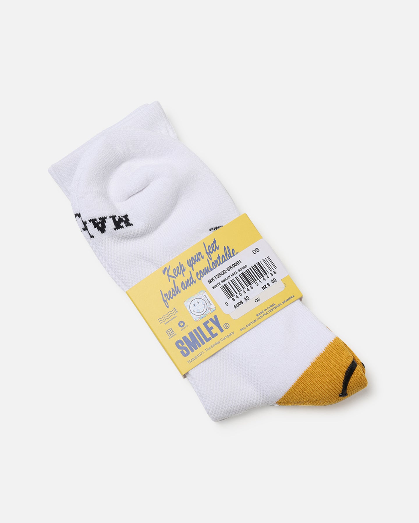 Market X Smiley Heel Crew Socks White、mySite、zt4zffjzw