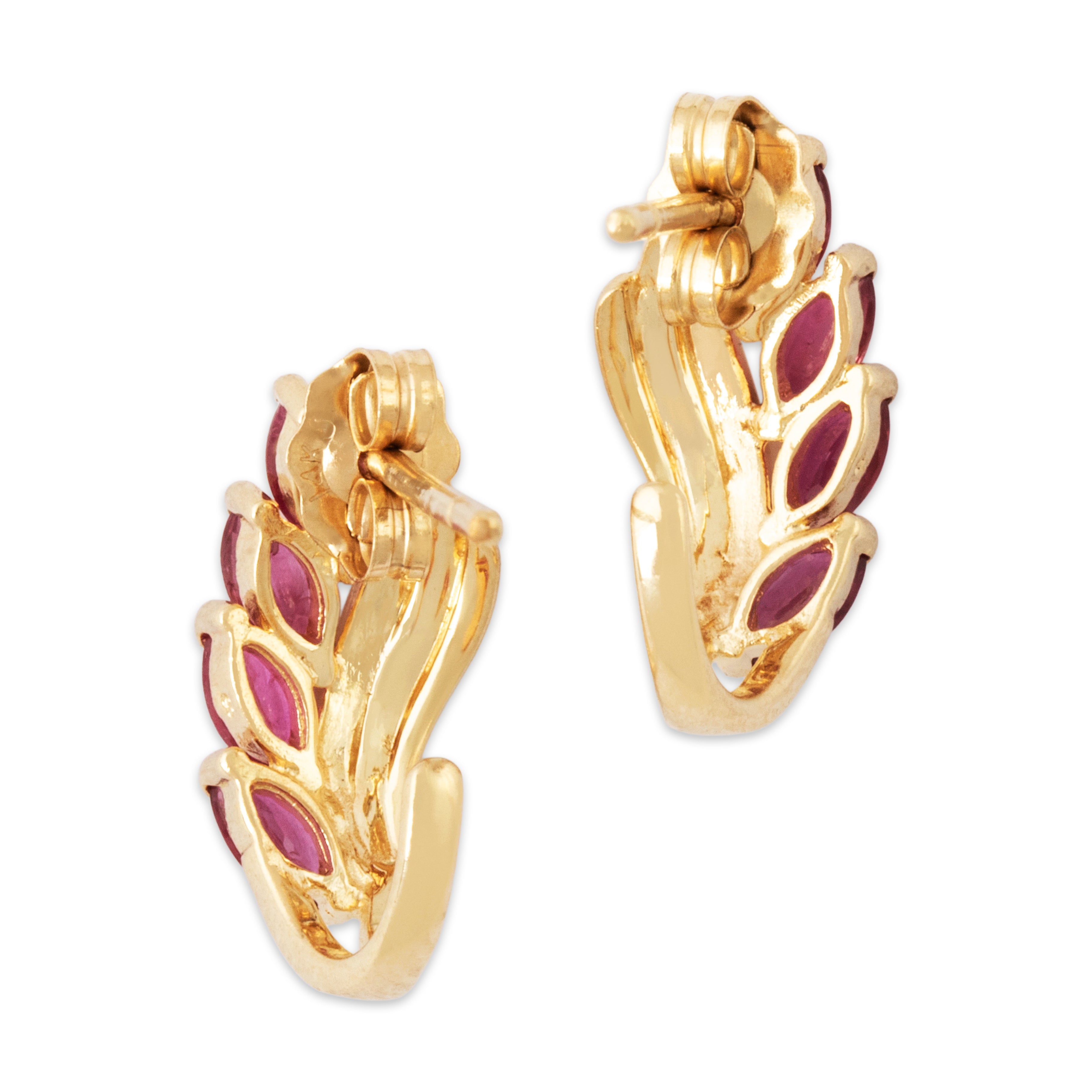 Vintage 14k Yellow Gold Ruby Marquise Flair Huggie Stud Earrings、mySite、hinf8tx79
