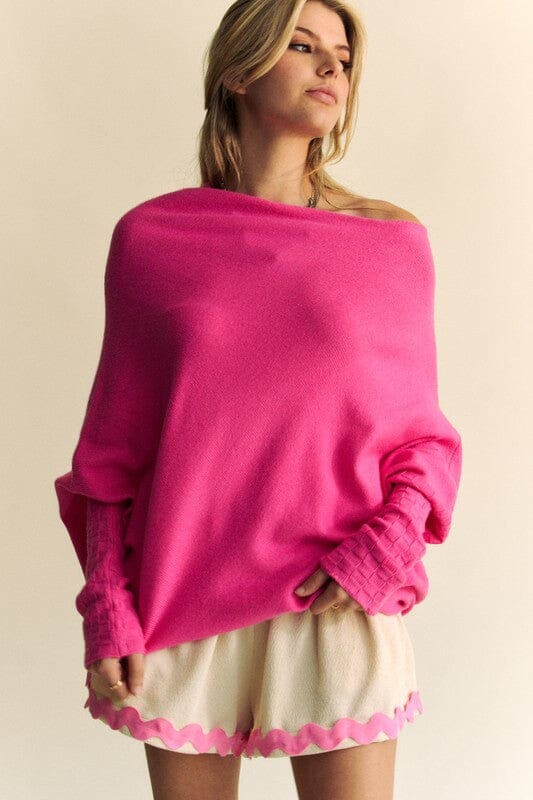 Davi & Dani Solid Color Batwing Sleeve Sweater、mySite、camillekostekn