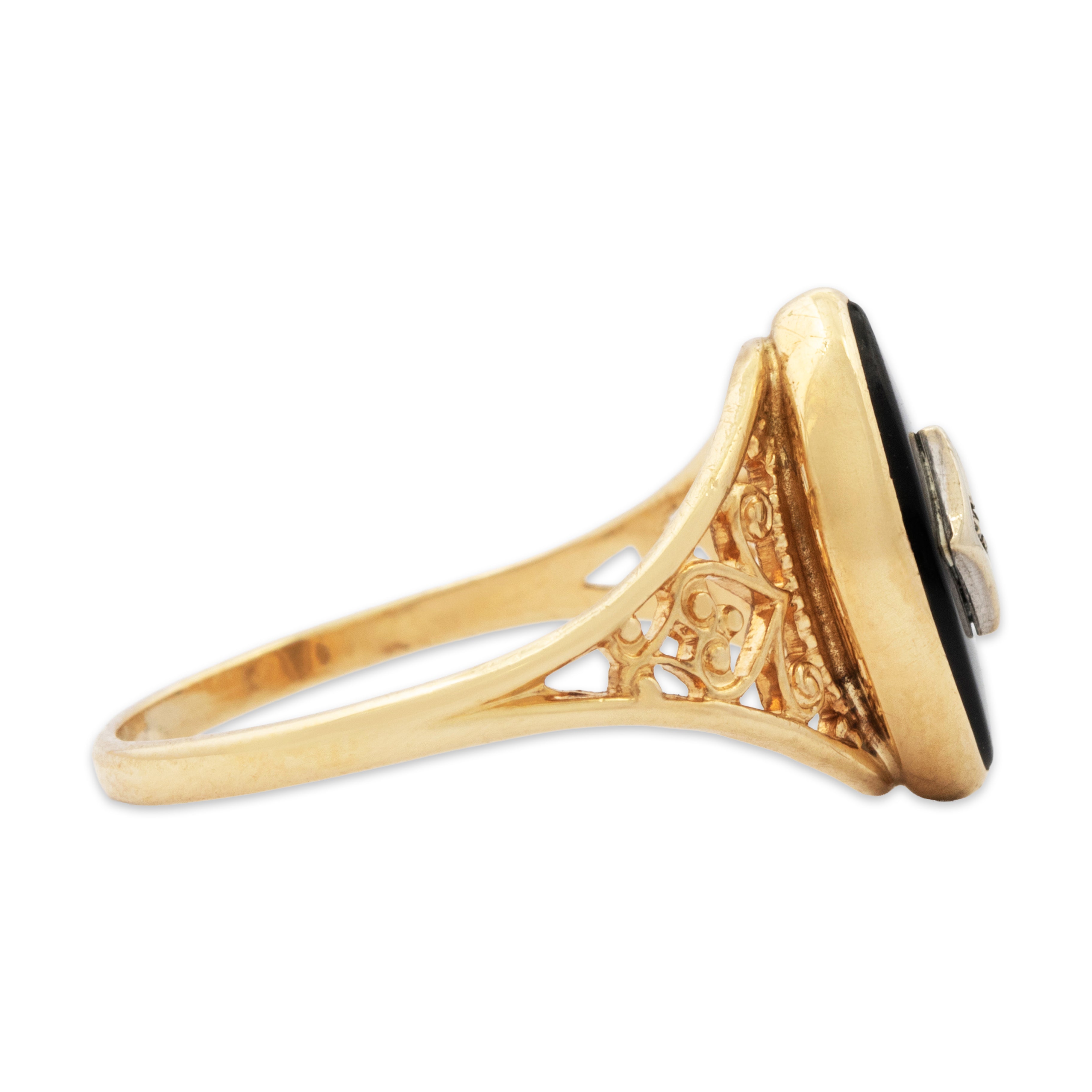 Vintage 10k Yellow Gold Onyx Diamond Delicate Openwork Ring 6.00、mySite、hinf8tx79