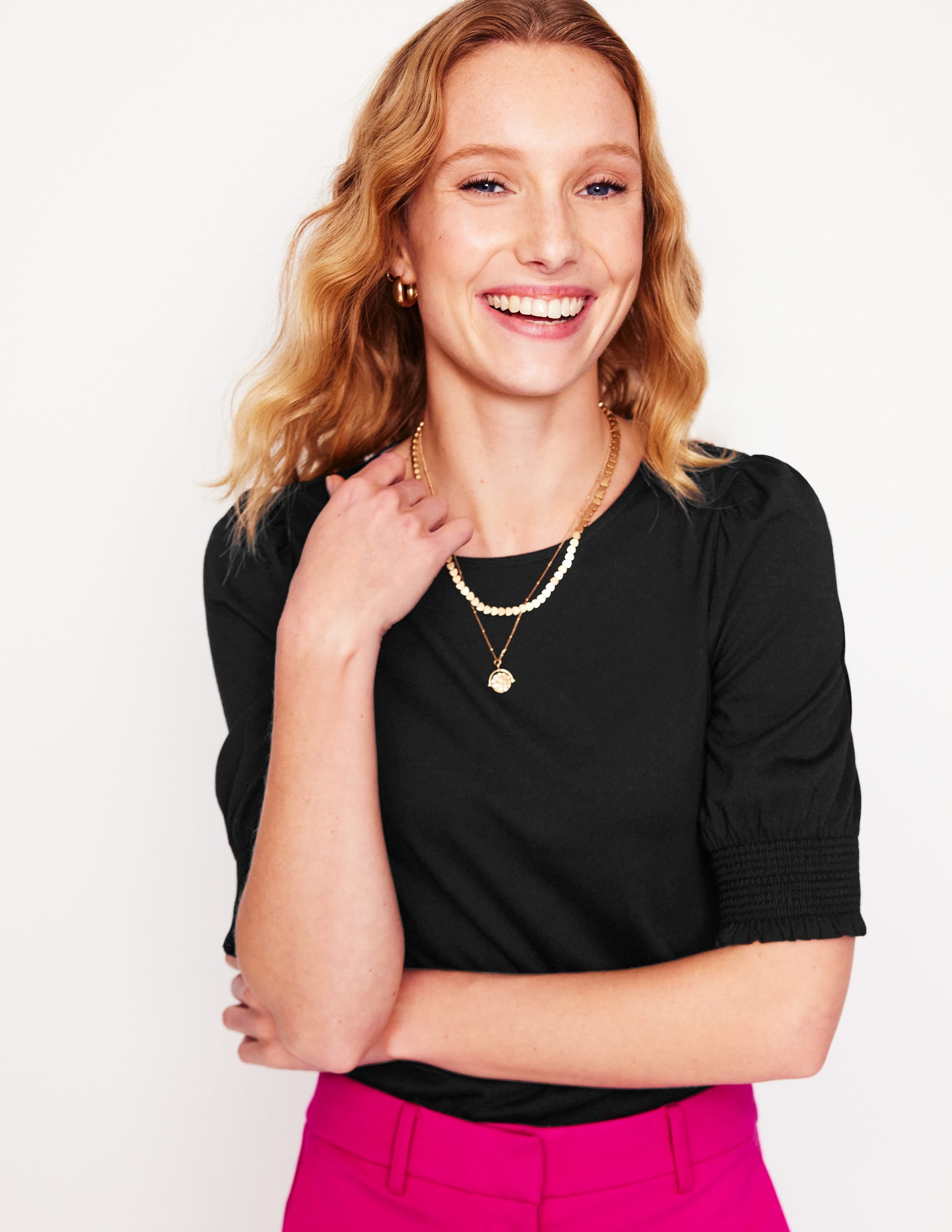  Short Sleeve Smocked Cuff Top-Black、mySite、ashleygrahame