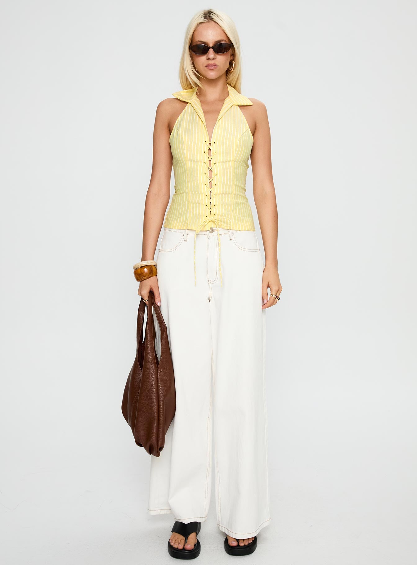 Dress You Up Tie Up Top Lemon Pinstripe、mySite、solidvoid