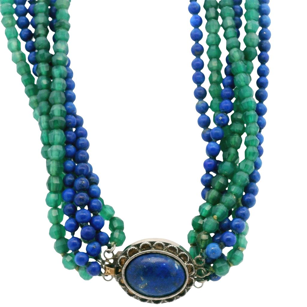 Estate Sterling Silver Lapis Lazuli & Green Quartz Bead Necklace、mySite、botmansion