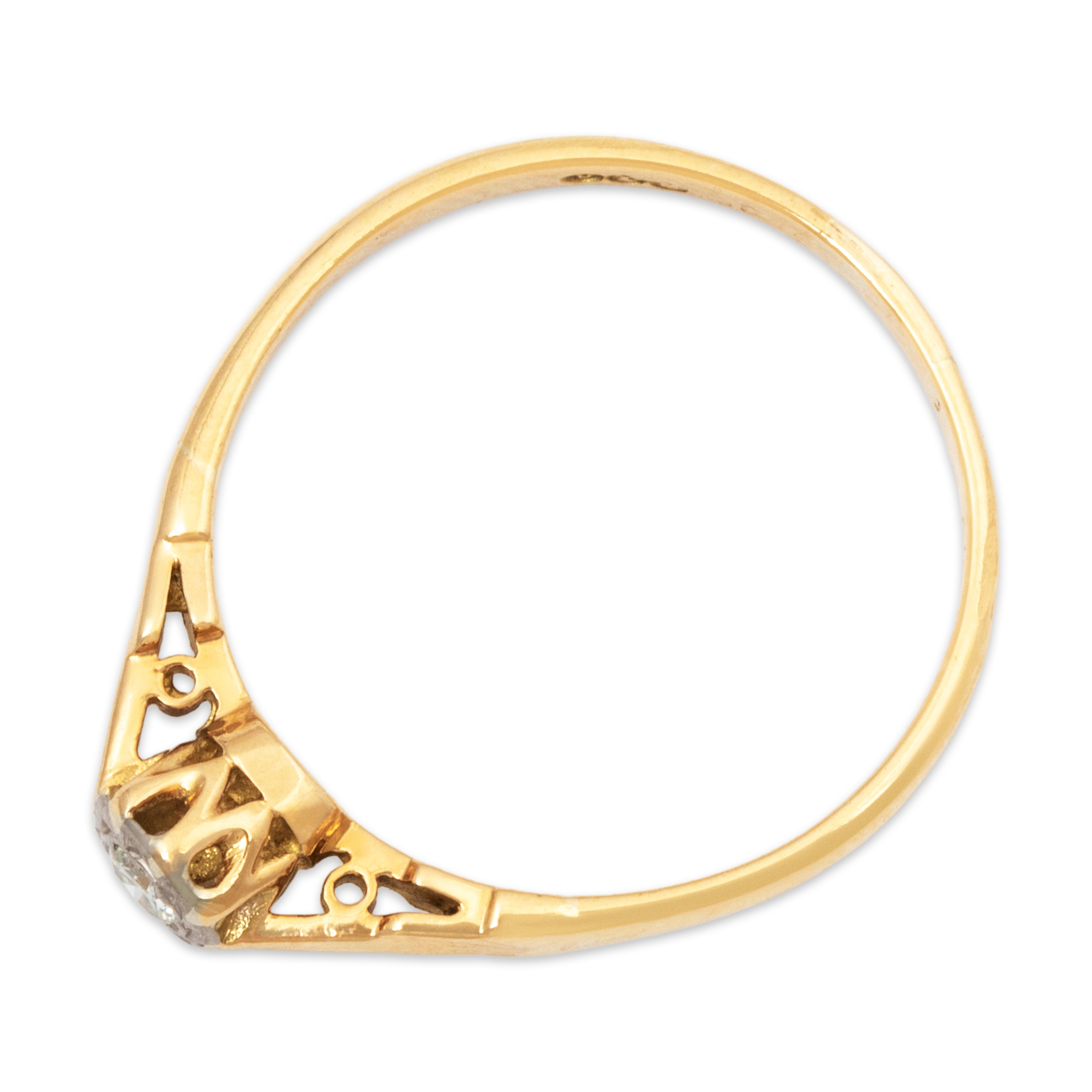 Antique English 14k Yellow Gold Diamond Detailed Solitaire Ring 8.75、mySite、hinf8tx79