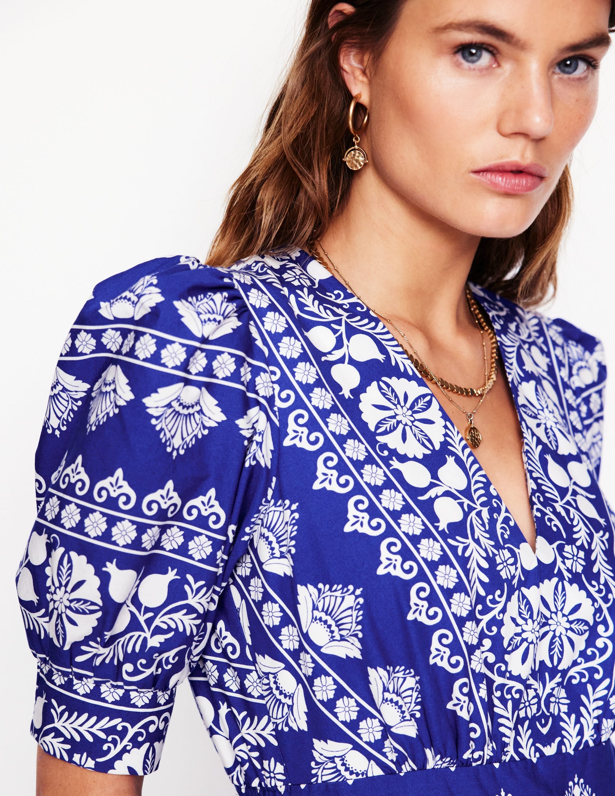  Bella Puff Sleeve Maxi Dress-Bright Blue, Ornate Stripe、mySite、ashleygrahame