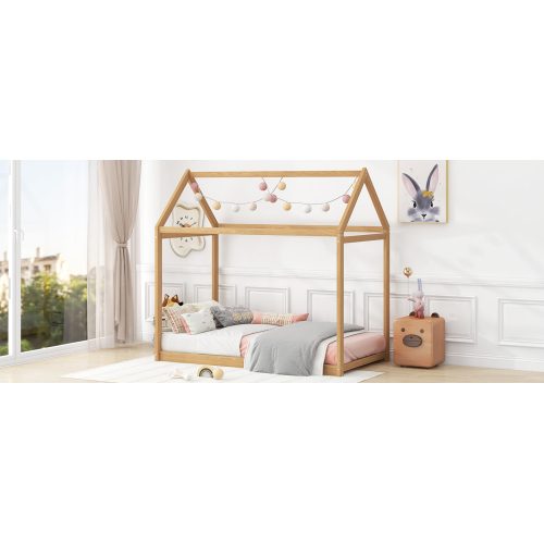 Twin Size Wooden House Bed, White、、casual