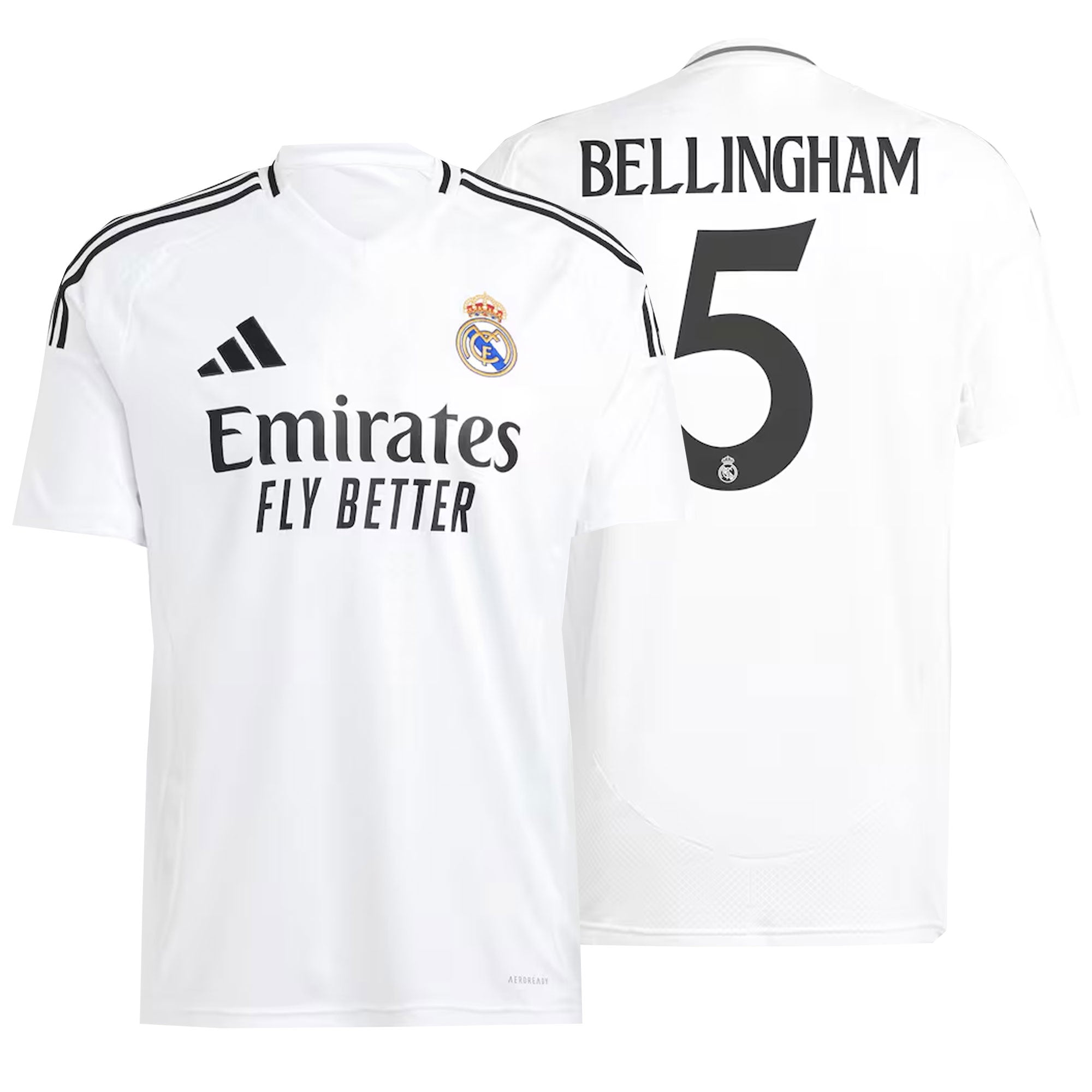 adidas Men's Real Madrid 2024/25 Authentic Home Jersey w/ Bellingham #5 Printing、mySite、noshort