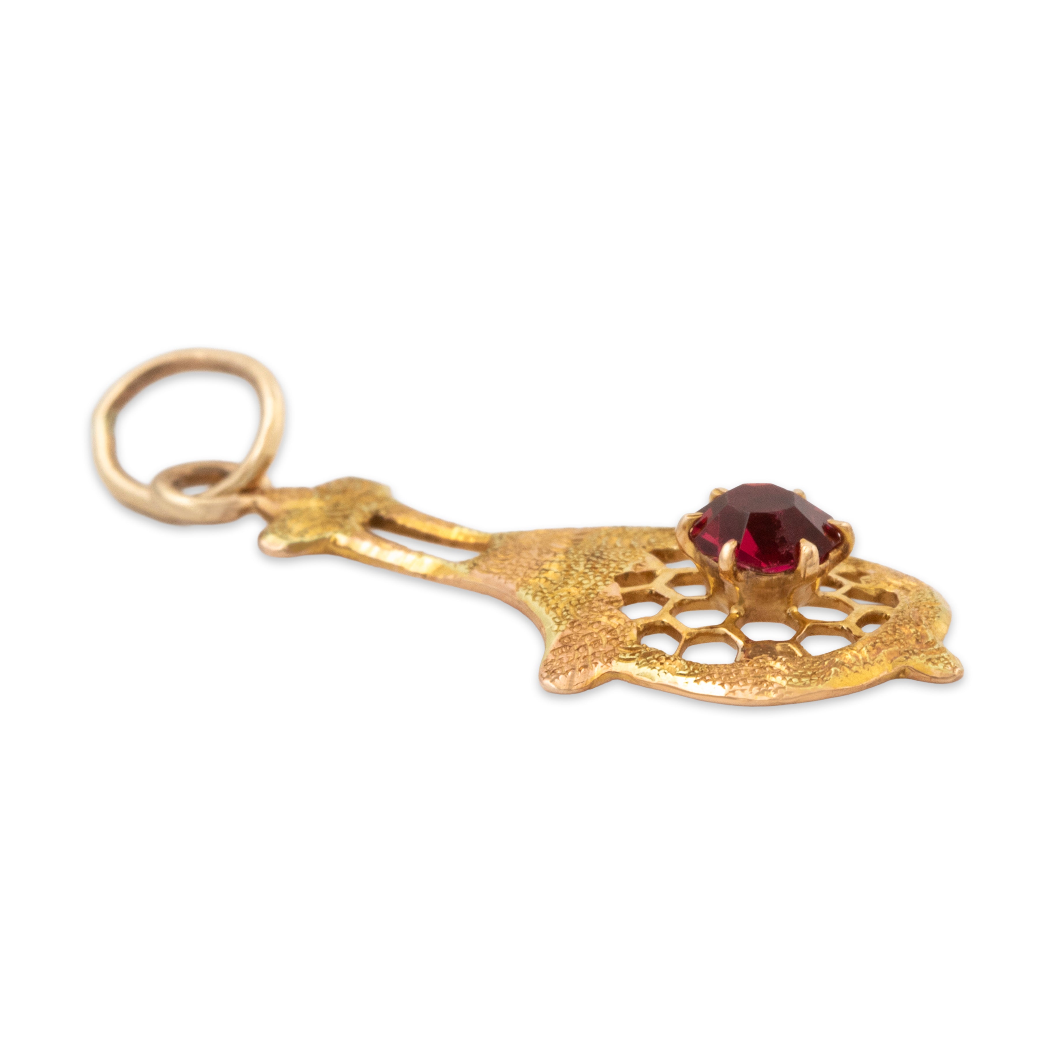 Antique 10k Yellow & Rose Gold Magenta Glass Textured Openwork Pendant、mySite、hinf8tx79