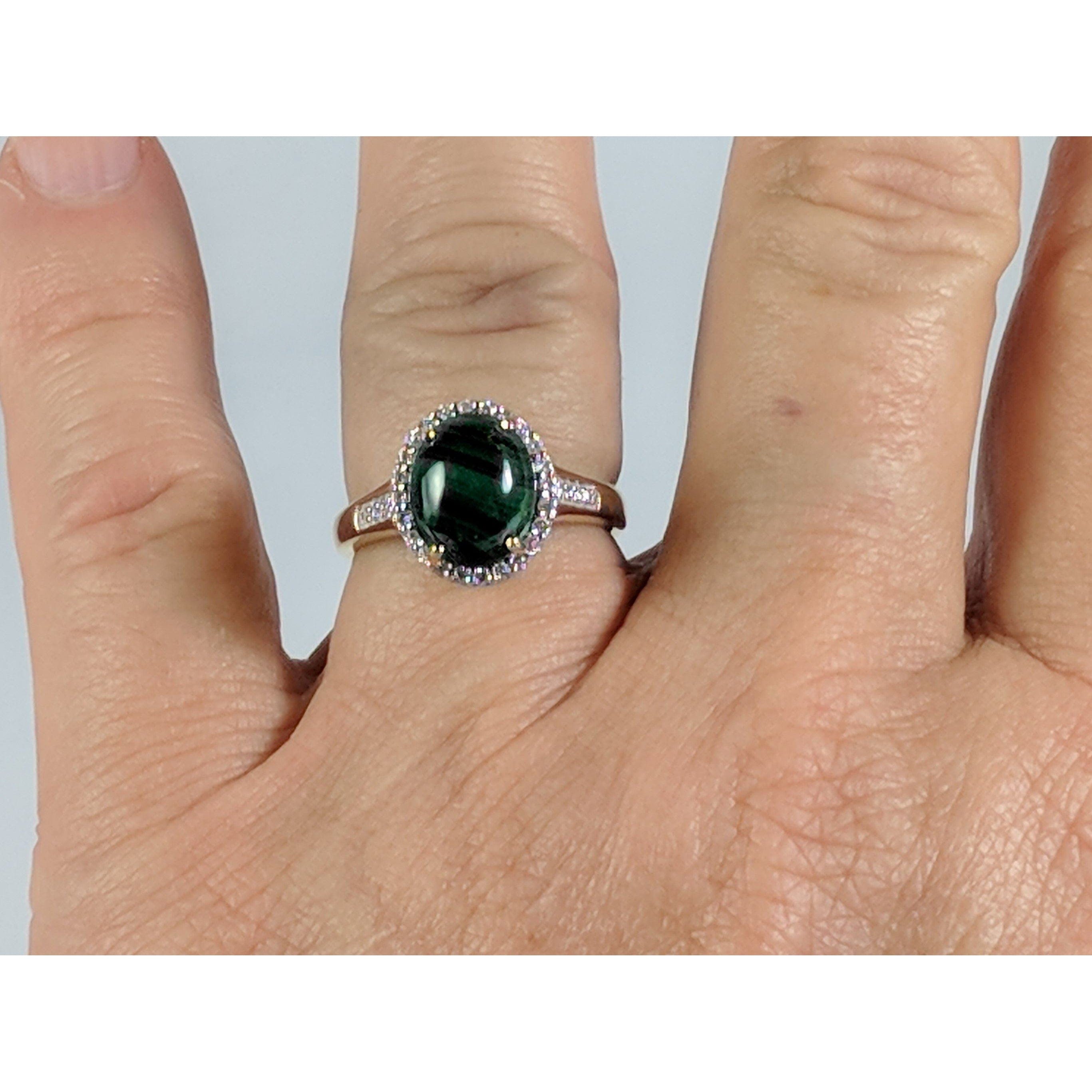 Malachite & Diamond Halo Ring in 10K Yellow Gold-Perfect and Affordable Engagement Ring!、mySite、g9winljtr