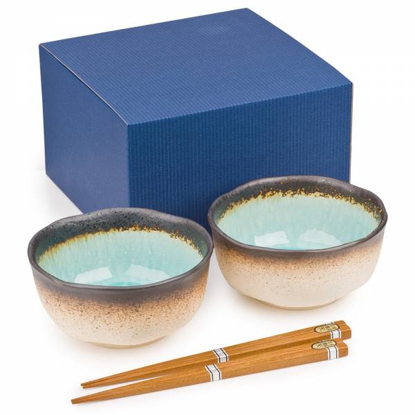 Blue Crackleglaze Ceramic Bowl Set with Chopsticks、mySite、topwebapps