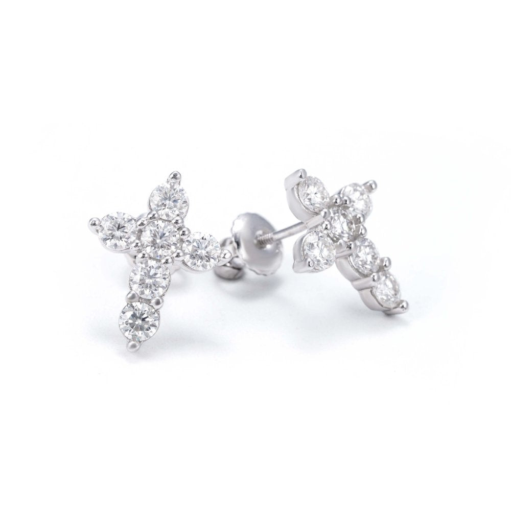 Round Cut Moissanite Cross Earrings 14K Gold、mySite、hinf8tx79