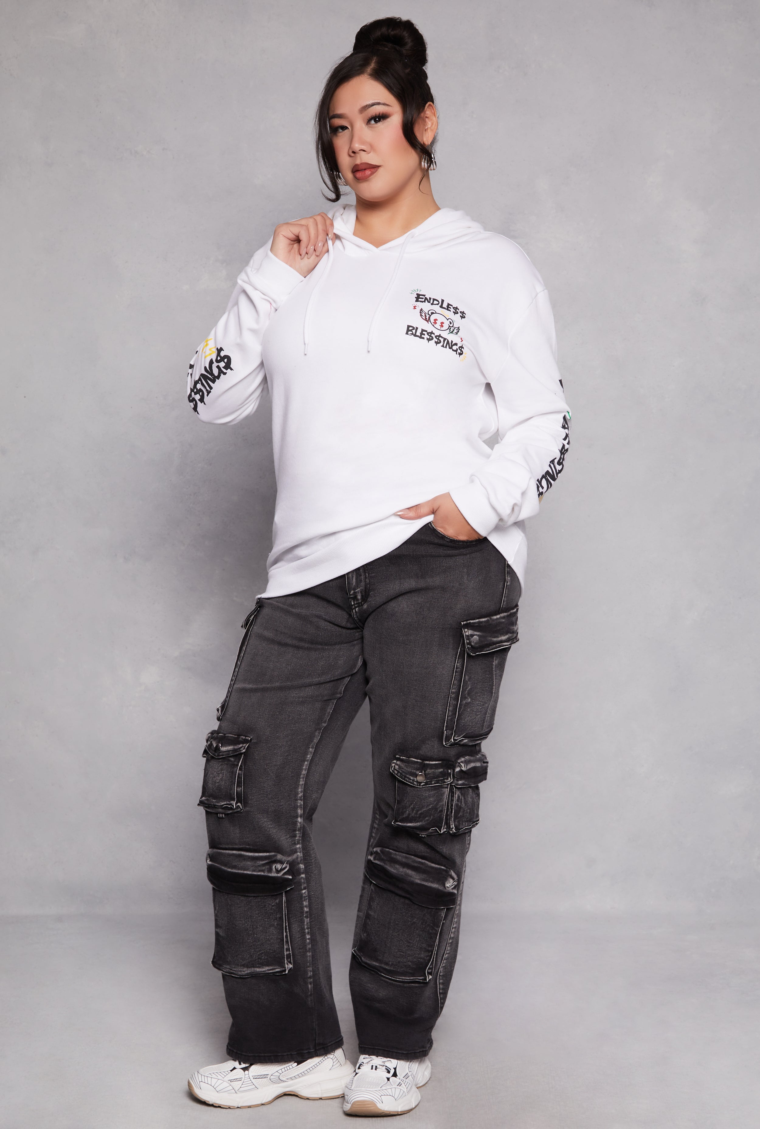 Plus Size Endless Blessings Graphic Pullover Hoodie、mySite、camillekostekn