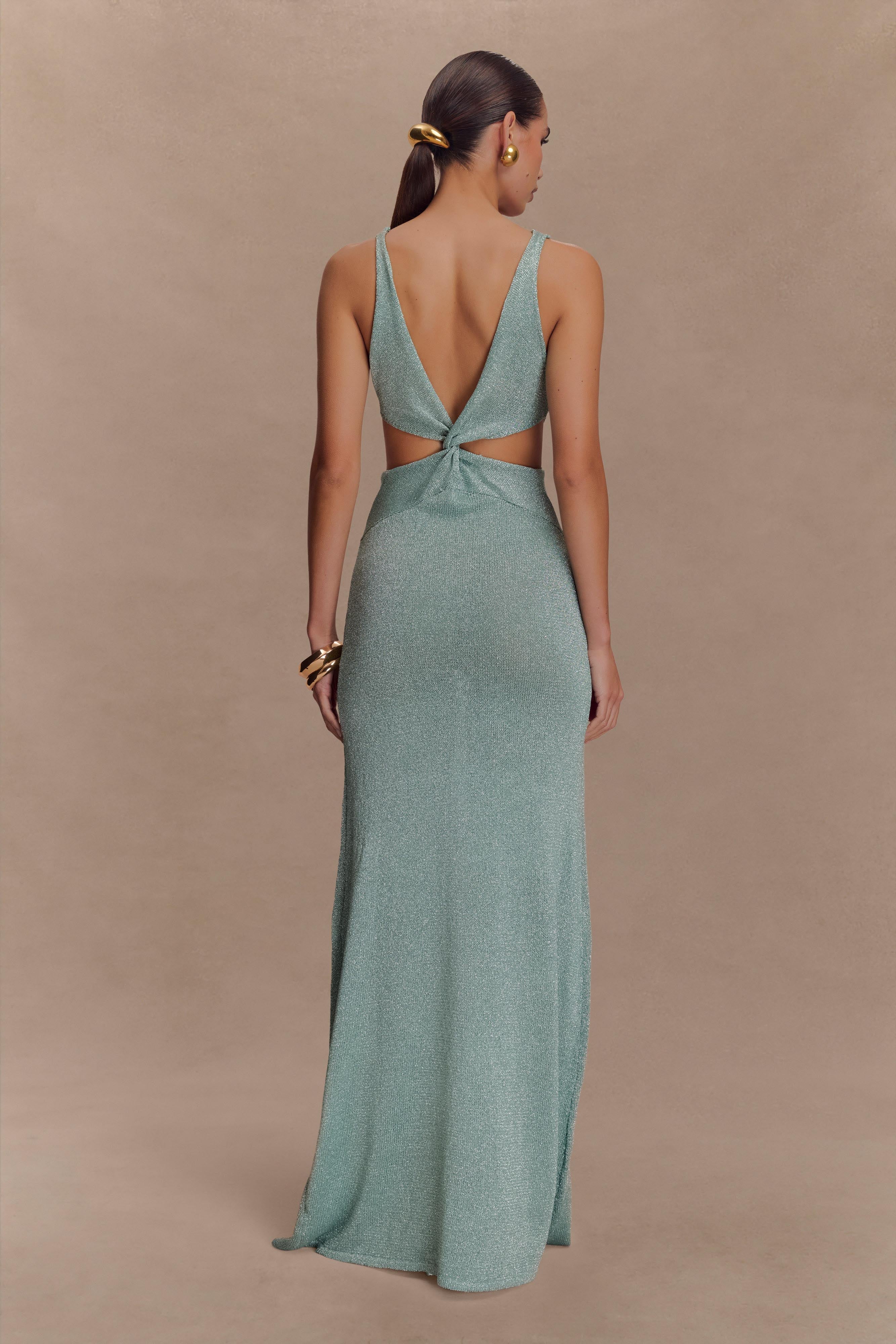 Gracelyn Twisted Metallic Knit Maxi Dress - Aqua、mySite、solidvoid