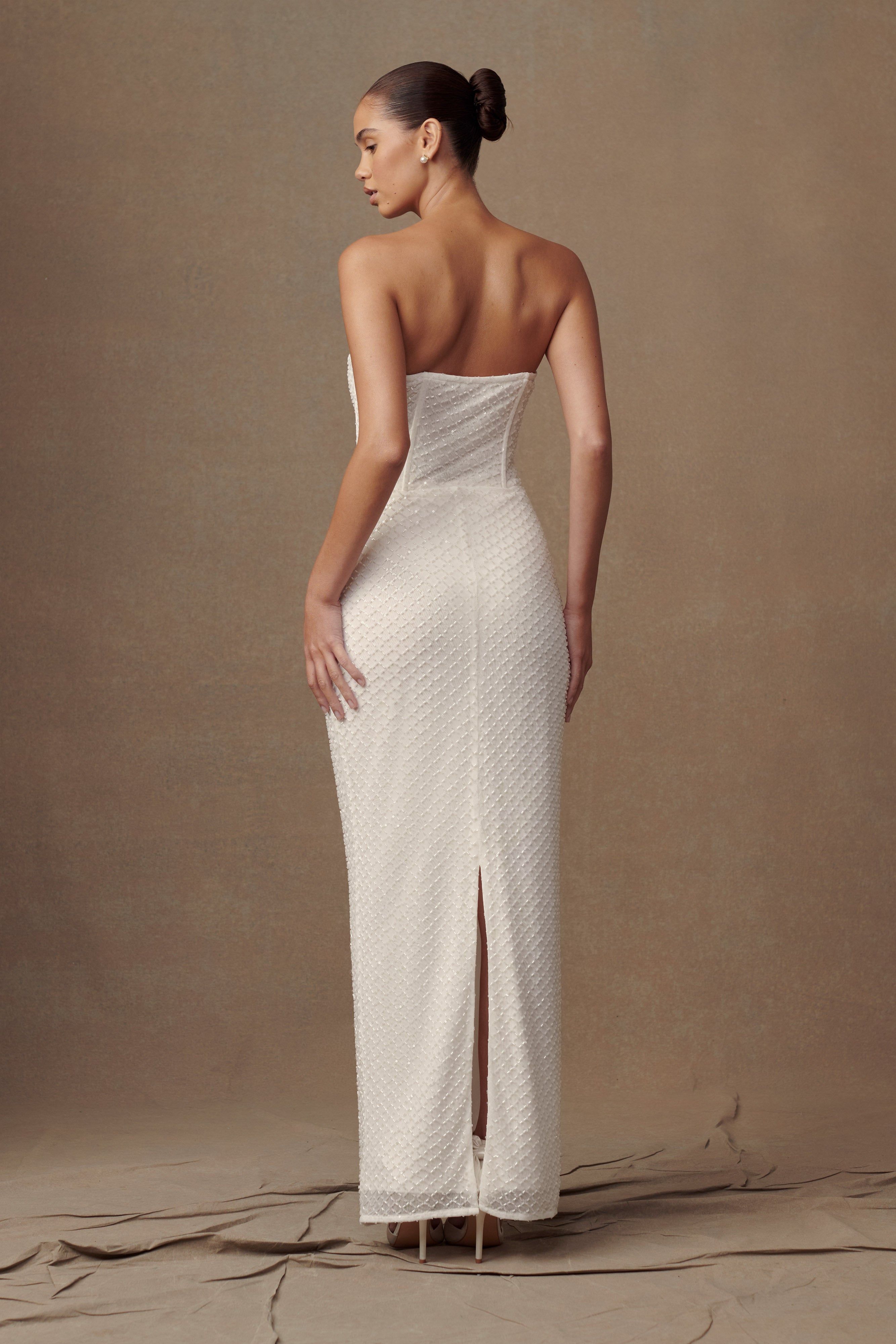 Gemma Strapless Sequin Maxi Dress - White、mySite、solidvoid