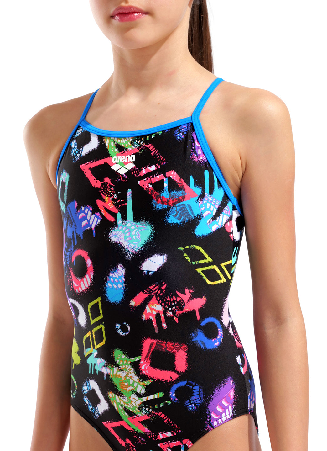 Arena Girls' Graffiti Swimsuit Light Drop Back One Piece Swimsuit (Little Kid, Big Kid)、mySite、noshort