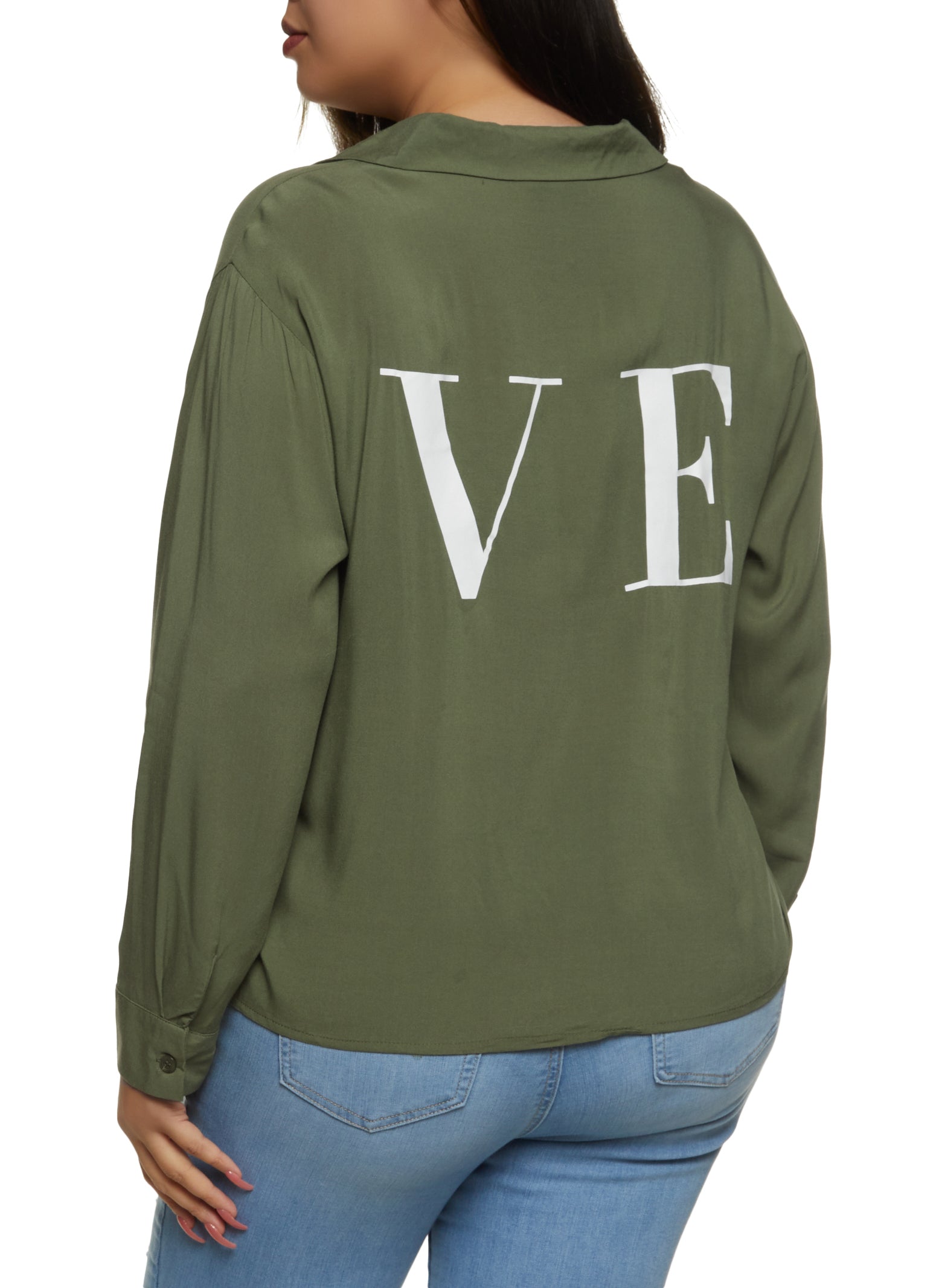 Plus Size Love Graphic Button Down Shirt、mySite、camillekostekn