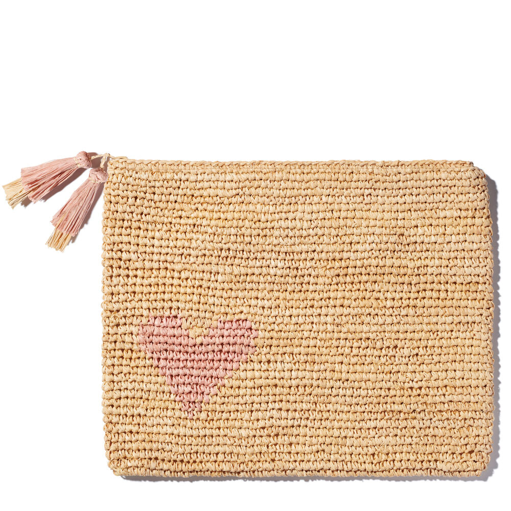  Aerin Large Raffia Heart Zip Pouch、mySite、elrpsem3k