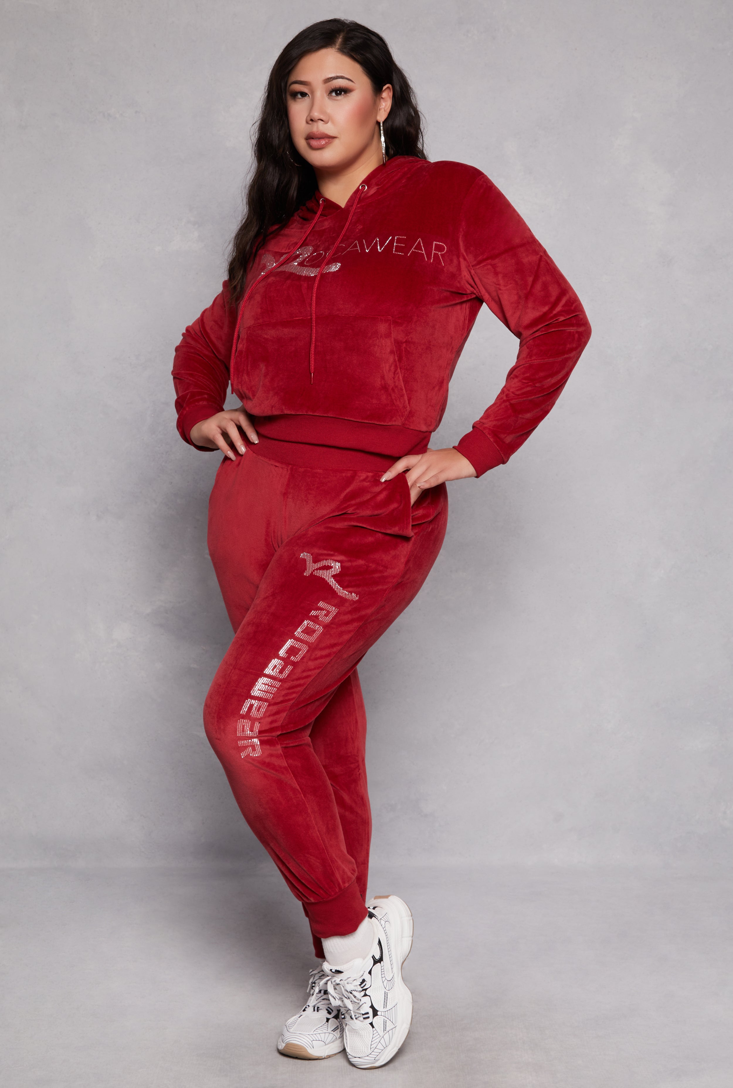 Plus Size Rocawear Rhinestone Velour Joggers、mySite、camillekostekn