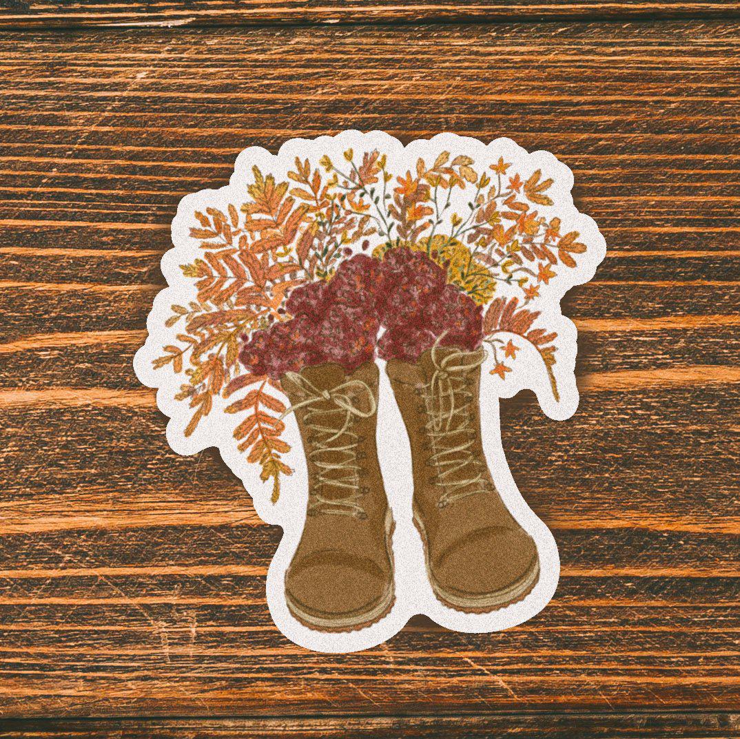  Floral Brown Boots Fall Sticker、mySite、elrpsem3k