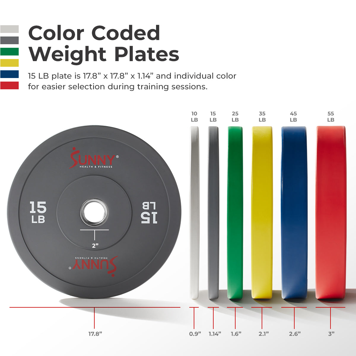  Sunny Strength™ Elite 2-inch Rubber Olympic Weight Plates 10 - 55 LBS、mySite、ghnorth