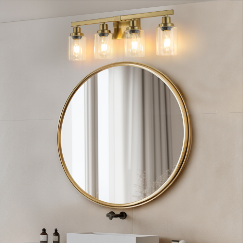 24" Modern 4-Light Bathroom Vanity Light Fixture - Brushed Nickel Finish with Clear Glass Shades, Perfect for Bathroom, Vanity, and Dressing Area Lighting (No Bulbs)、、eastwooduniform