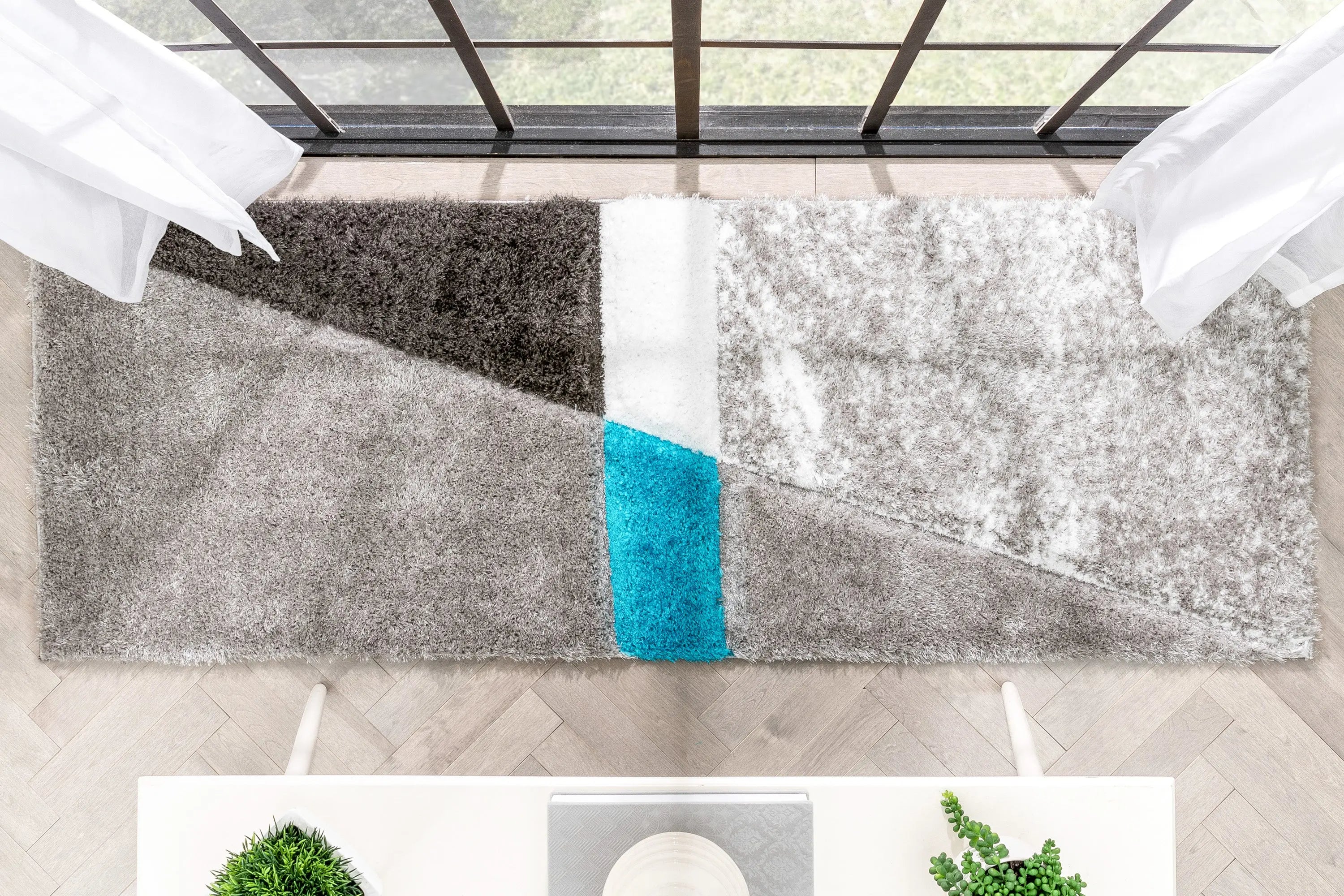 Mori Modern Abstract Geometric 3D Textured Shag Grey Blue Rug、mySite、gigharbornorthrealestate
