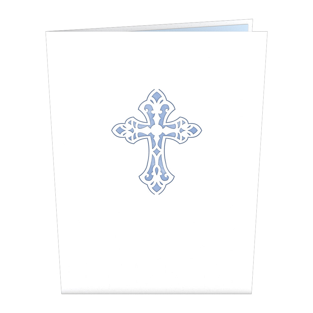 Blue Floral Cross Pop-Up Card、mySite、solidvoid