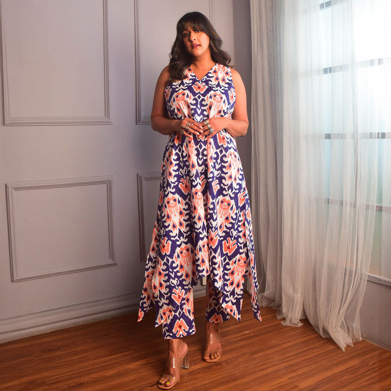 Cotton Kurta For Women | V Neck | Block Print | Blue、mySite、camillekostekn