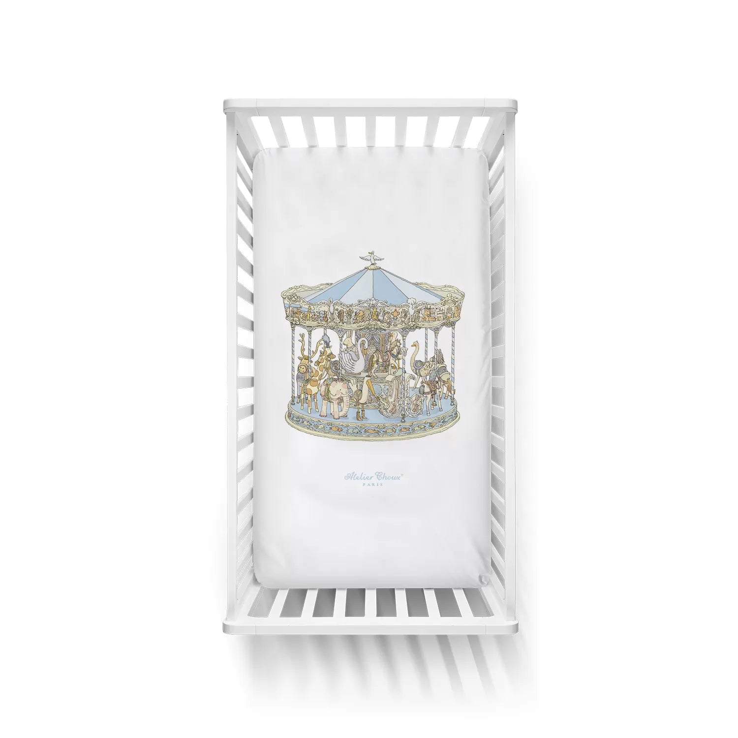  Atelier Choux Blue Carousel Satin Crib Sheet、mySite、elrpsem3k