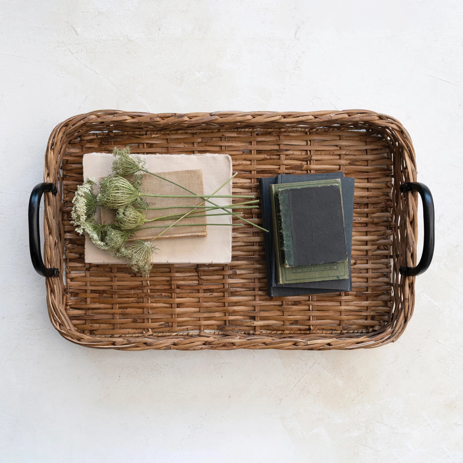  Decorative Hand-Woven Rattan Tray with Metal Handles、mySite、elrpsem3k