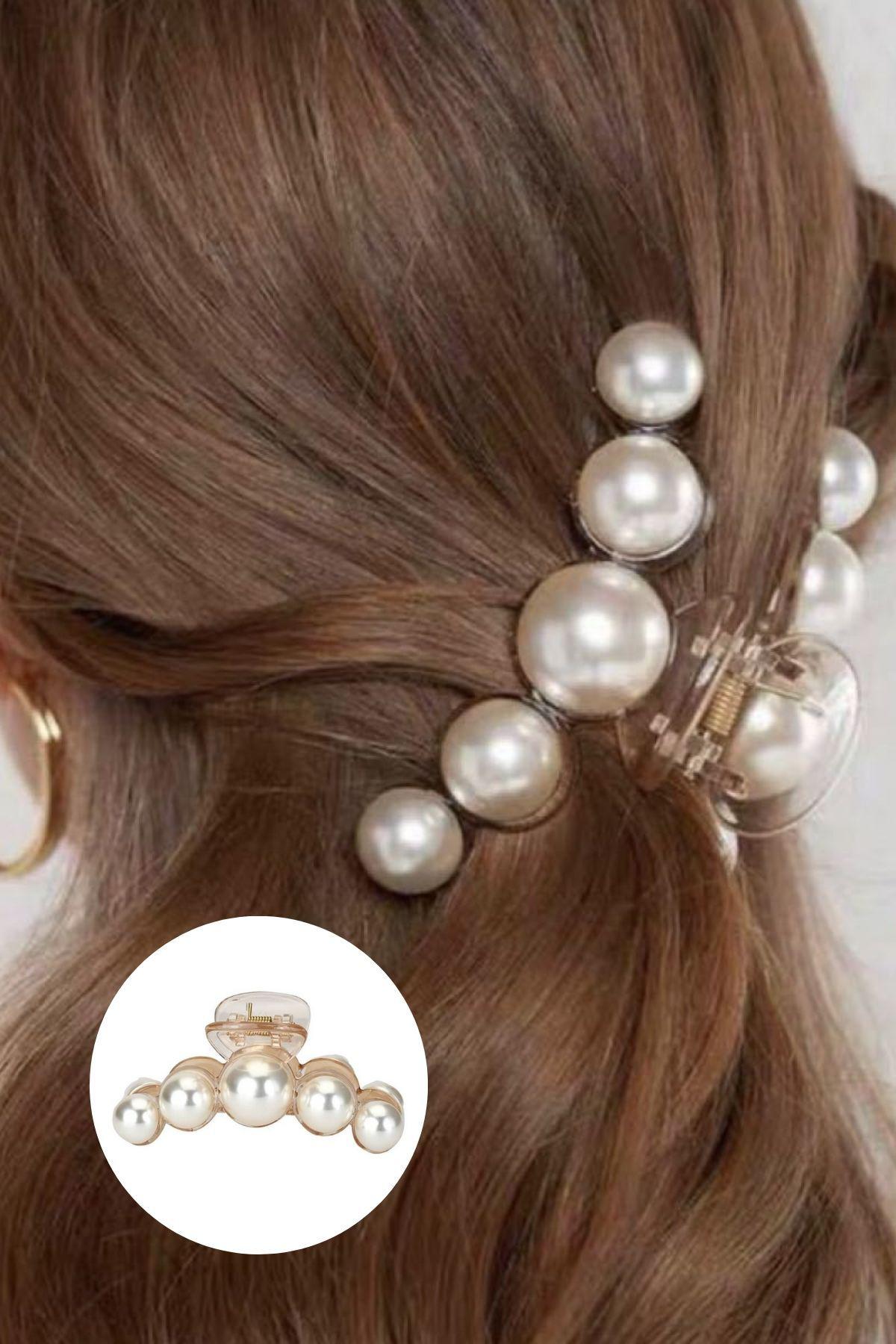  Set of 4 Pieces Pearl Hair Claw Clips (4 pieces)、mySite、merchandisen