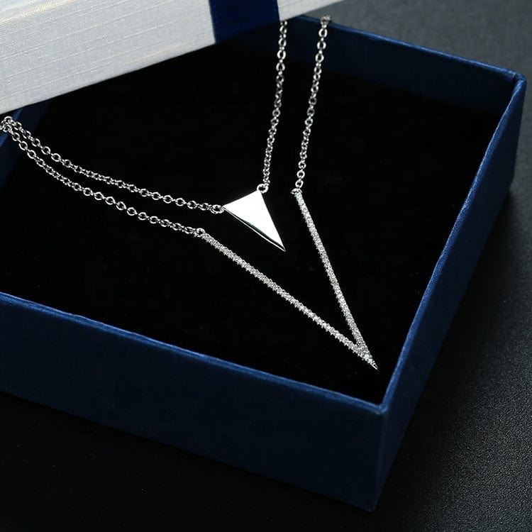 Stunning High End Layered V Necklace and Earrings in Sterling Silver with 5A Cubic Zirconia、mySite、g9winljtr